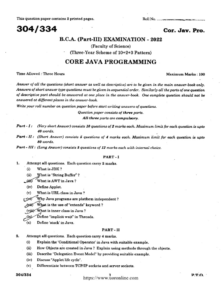 Bca Part 3 Core Java Programming 304 2022 | PDF