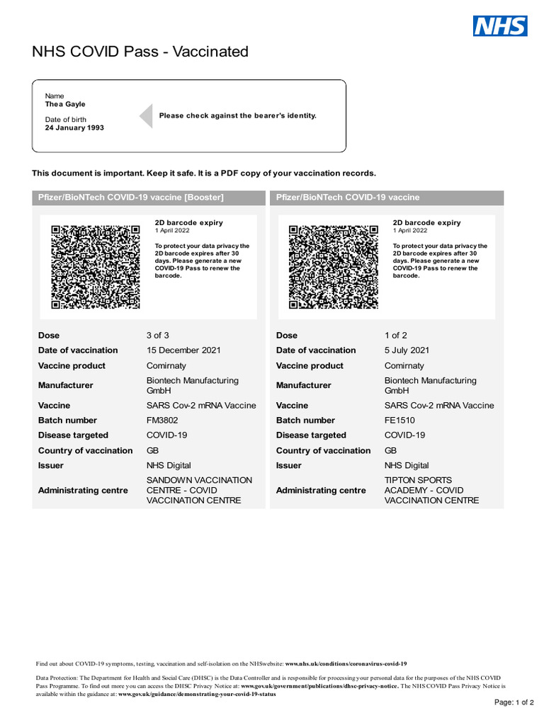 NHS COVID Pass - Vaccination Record | PDF | Drugs | Public Health