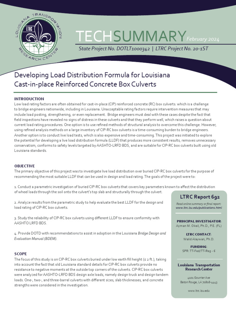 Technical Summary 692 Developing Load Distribution Formula For ...