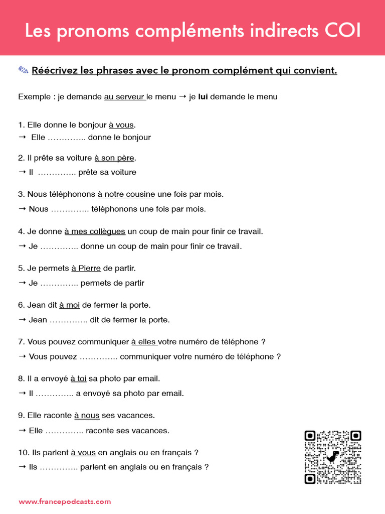 Exercices sur les pronoms compléments | PDF | Arts du langage et ...