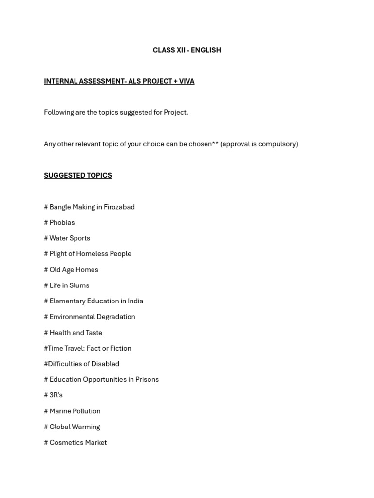 Class XII English Project Guidelines | PDF