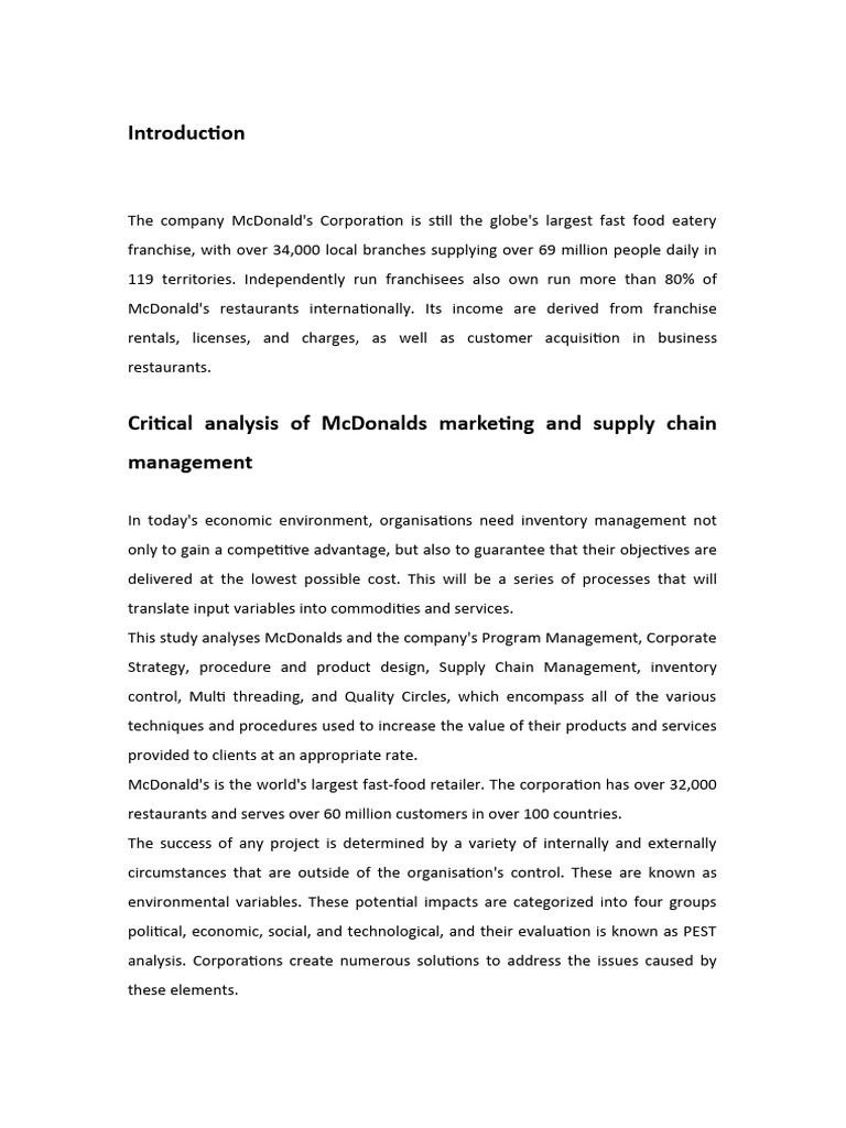 Marketing and Supply Chain Management of Mcdonalds PDF Marketing