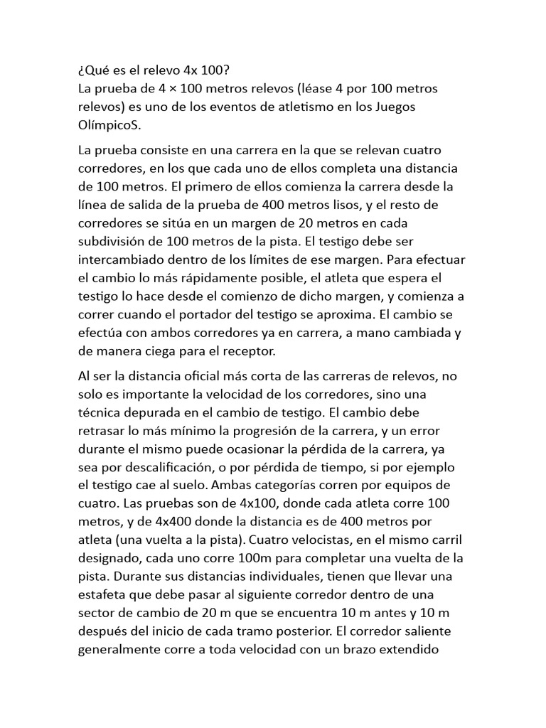 Relevo 4x100: Reglas y Estrategias | PDF | Carreras