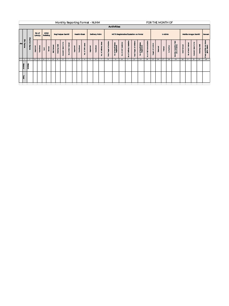 NUHM Monthly Reporting Format | PDF