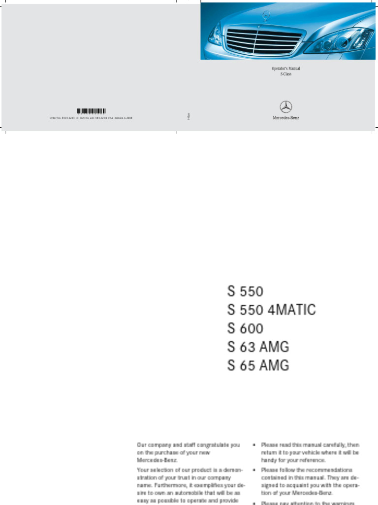 w221 2008 s550 S5504matic s600 S63amg S65amg | PDF | Menu (Computing) | Dvd