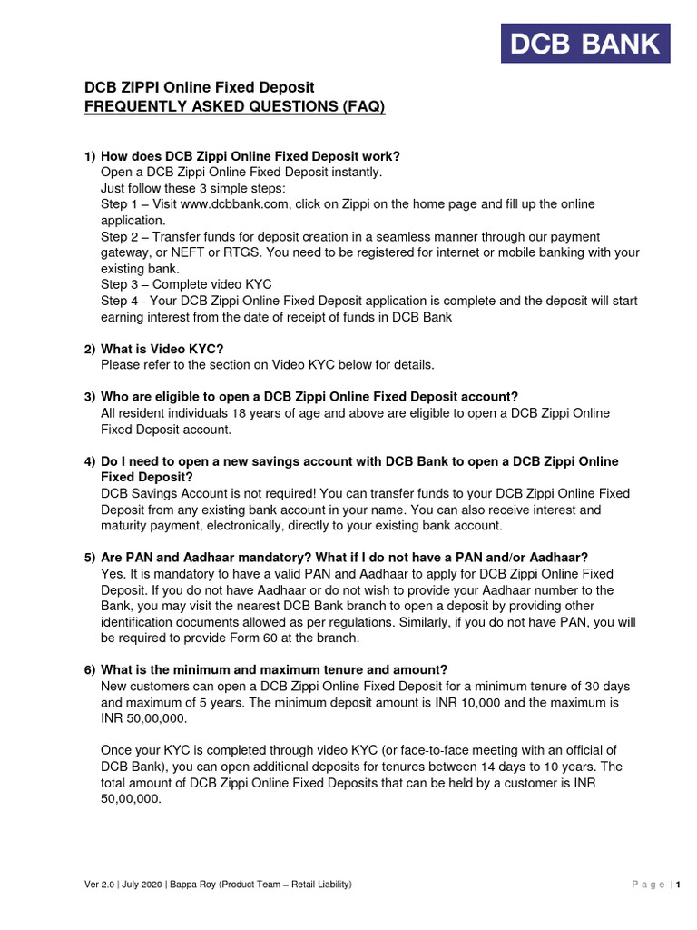 DCB Zippi Online Fixed Deposit Guide | PDF | Banks | Cheque