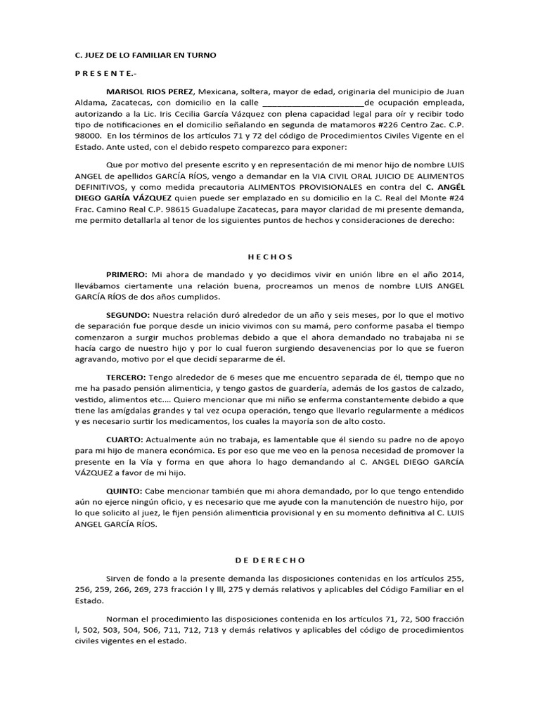 Juicio de alimentos | PDF | Pensión alimenticia