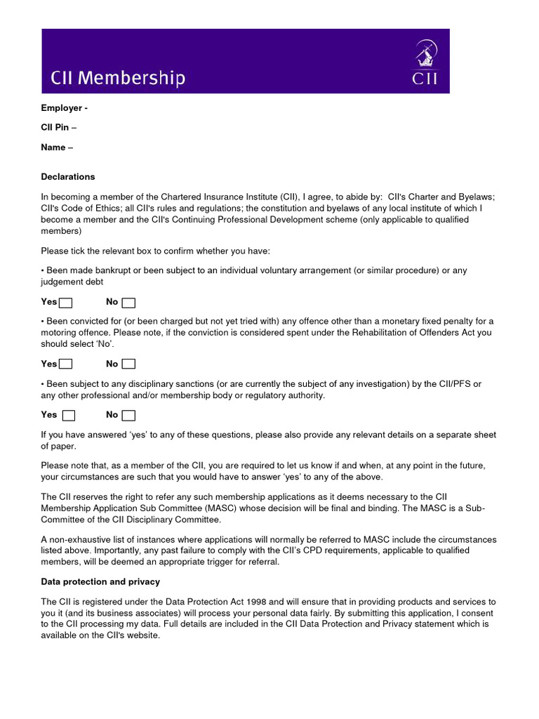 CII Membership Declaration Form | PDF | Government | Common Law