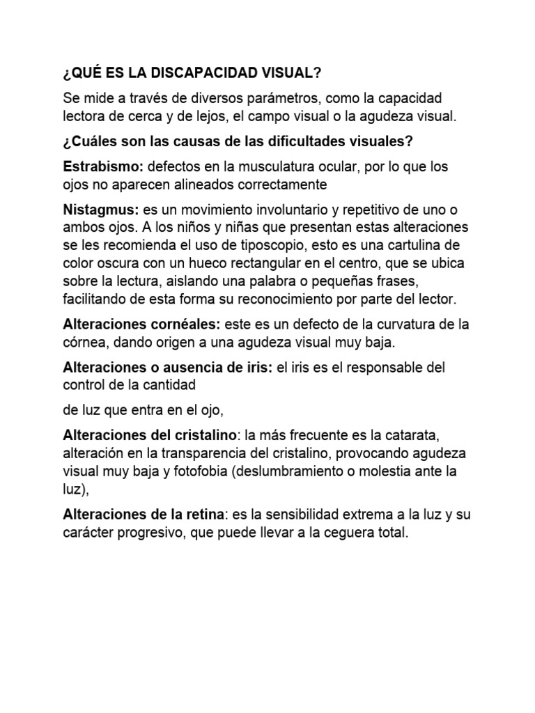 Causas y Apoyo a la Discapacidad Visual | PDF | Ojo humano | Percepción ...