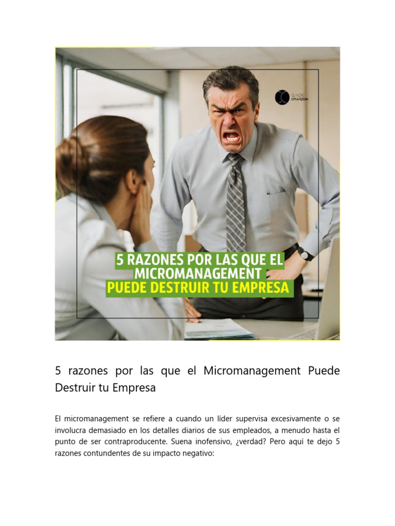 5 Razones Por Las Que El Micromanagement Puede Destruir Tu Empresa | PDF