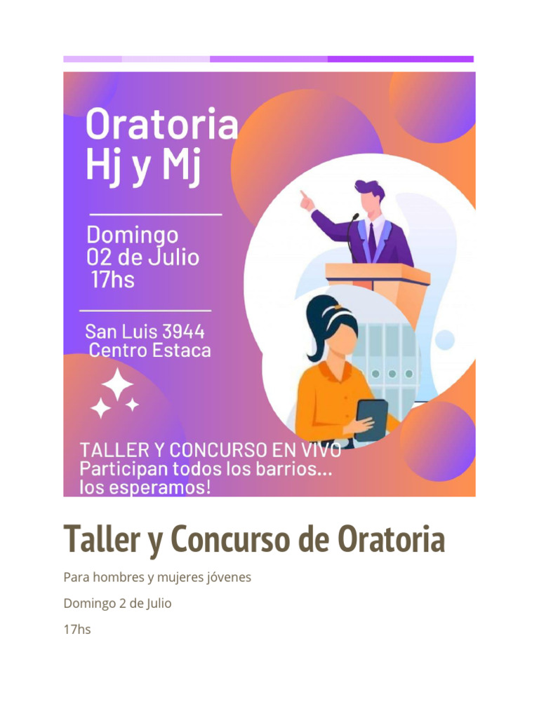 Taller y Concurso de Oratoria | PDF | Hablar en público