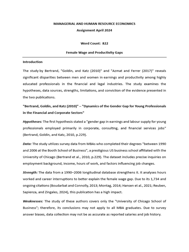 Gender Wage and Productivity Gaps Analysis | PDF | Gender Pay Gap ...