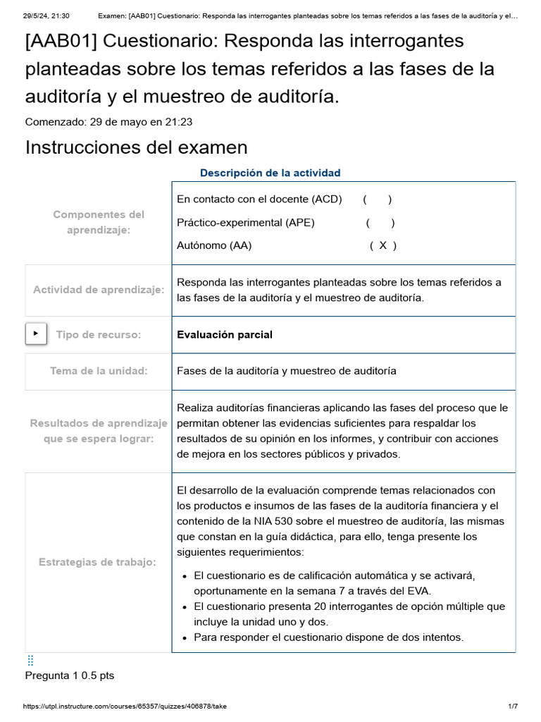 Cuestionario sobre Auditoría y Muestreo | PDF | Auditoría | Contralor