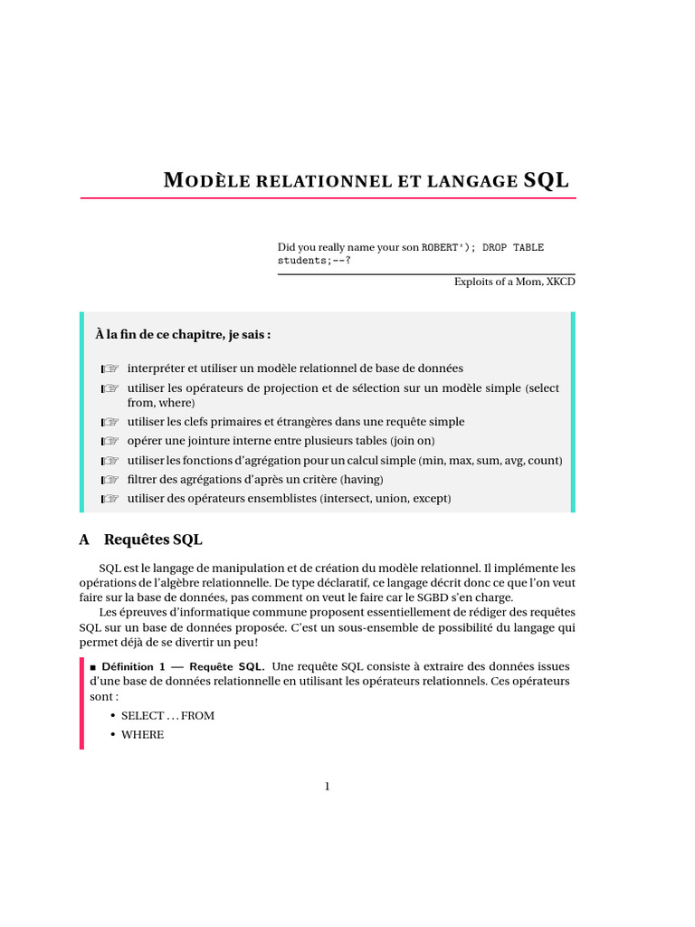 Requêtes SQL et Fonctions d'Agrégation | PDF | Base de données ...