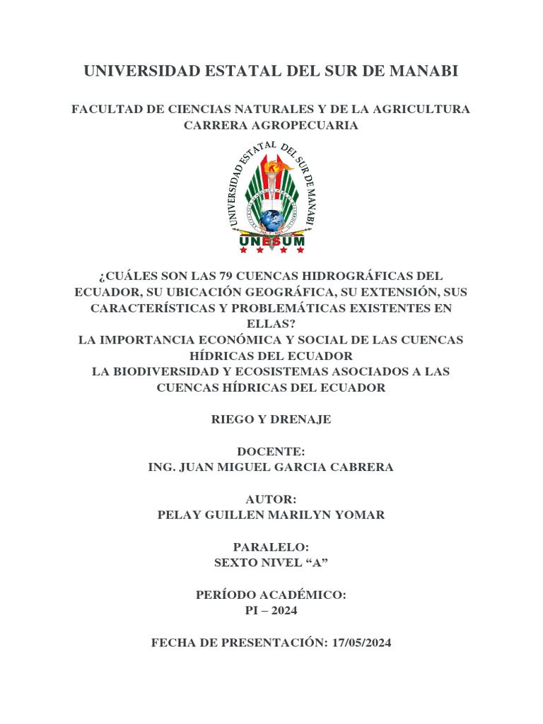 Pelay Trabajo Riego y Drenaje Cuencas Ecuador | PDF | Agua | Ecuador