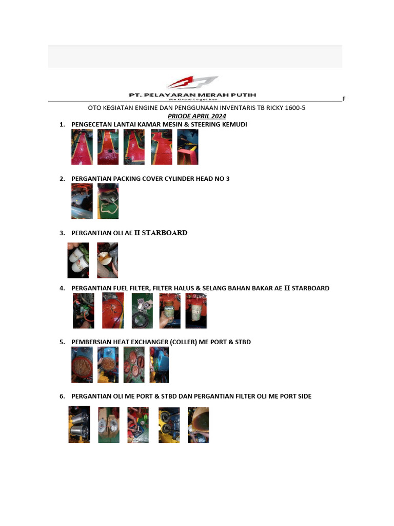 Kegiatan Pemeliharaan Engine TB Ricky 1600-5 | PDF | Technology ...