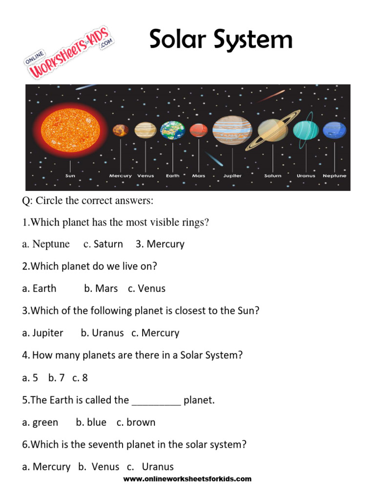 Solar System Worksheets For Grade 1-9 | PDF, image size:768x1024