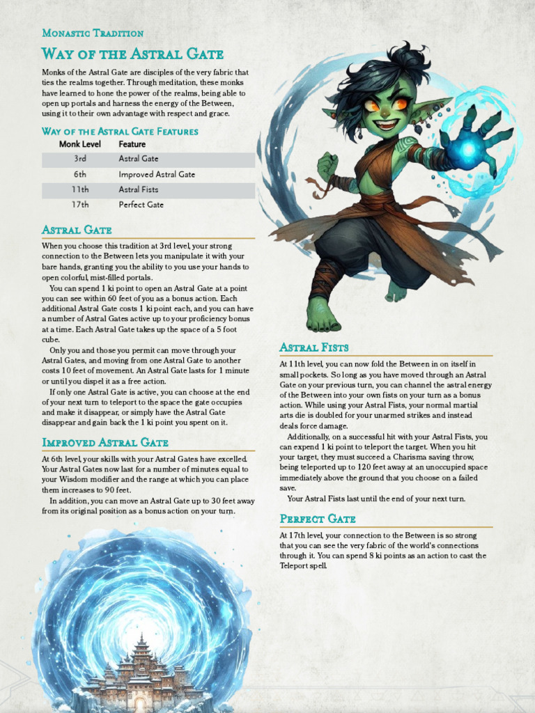 Way of The Astral Gate - Monk Subclass | PDF