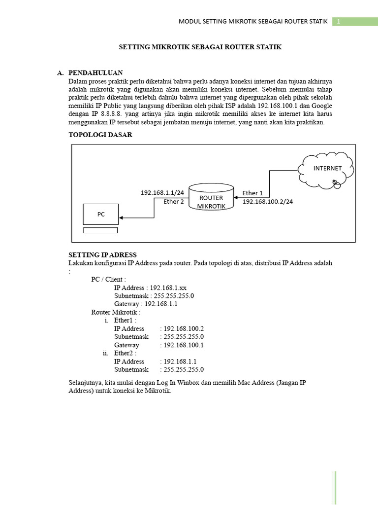 Modul Mikrotik: Pengaturan Router Statik | PDF | Griya & Taman | Komputer