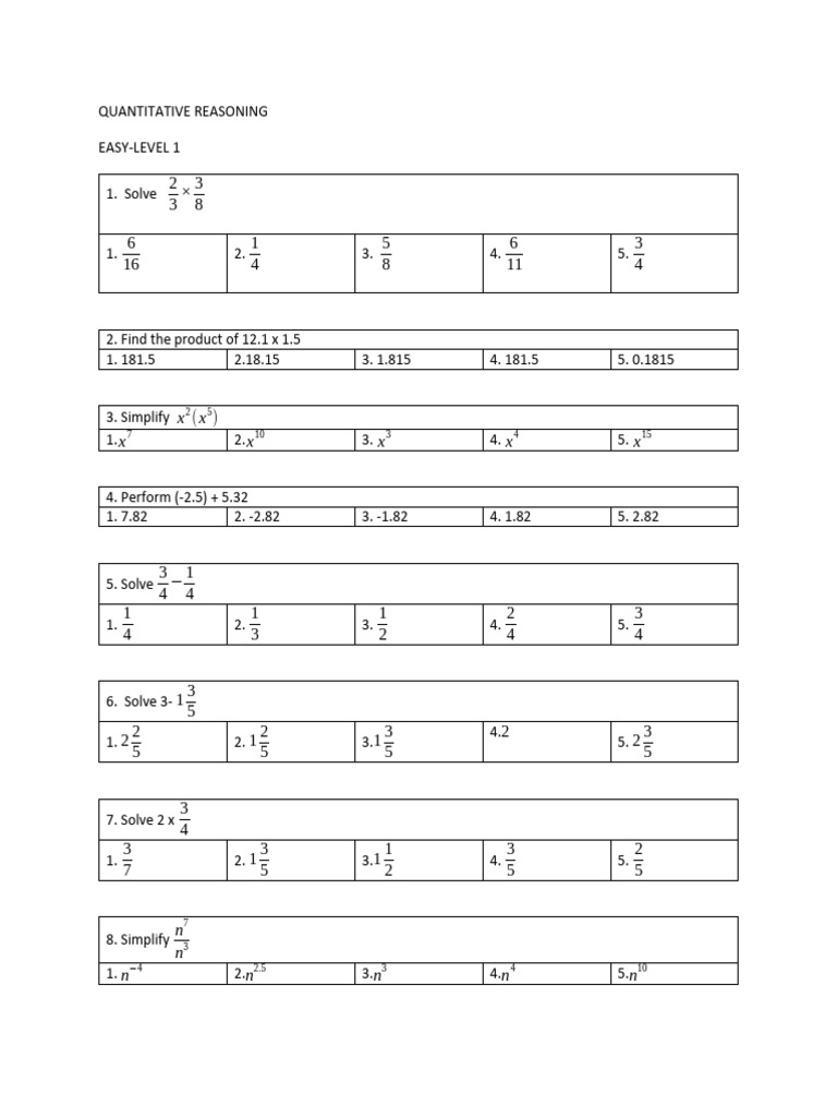Easy-Level Quantitative Reasoning Quiz | PDF