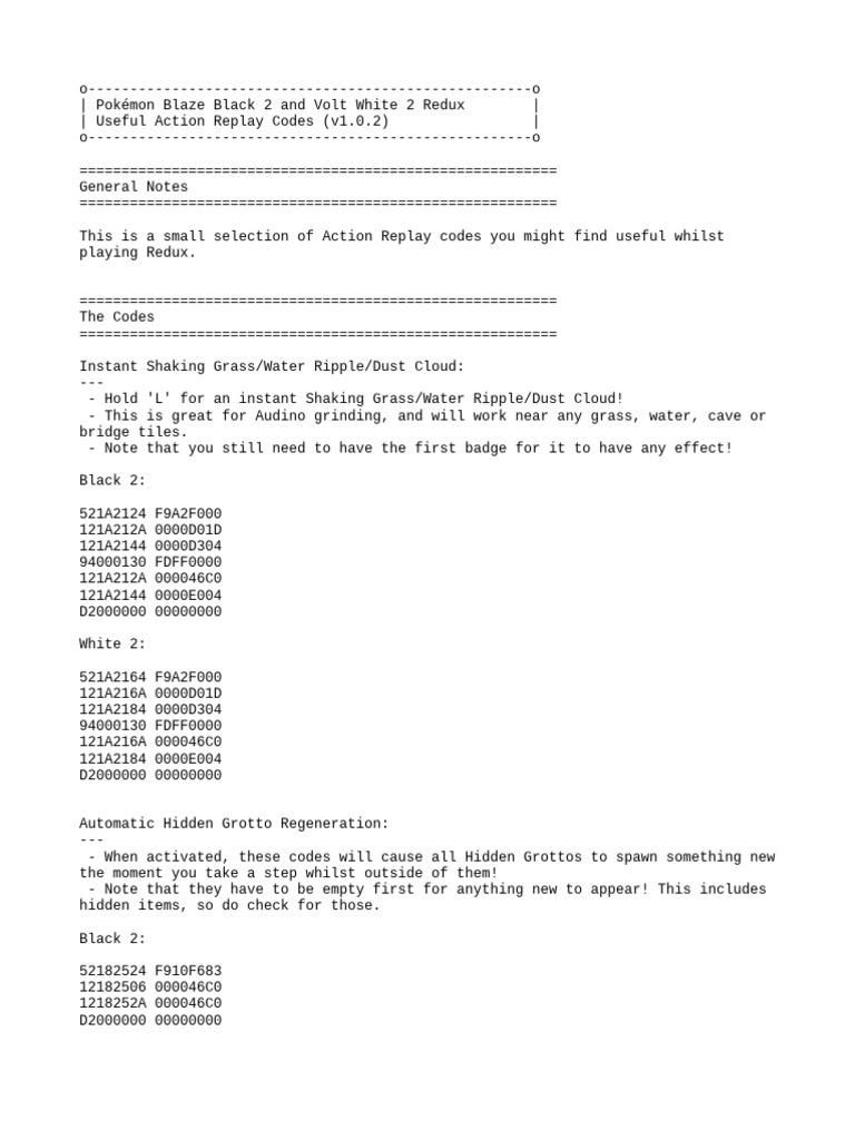 Action Replay Codes for Pokémon Redux | PDF