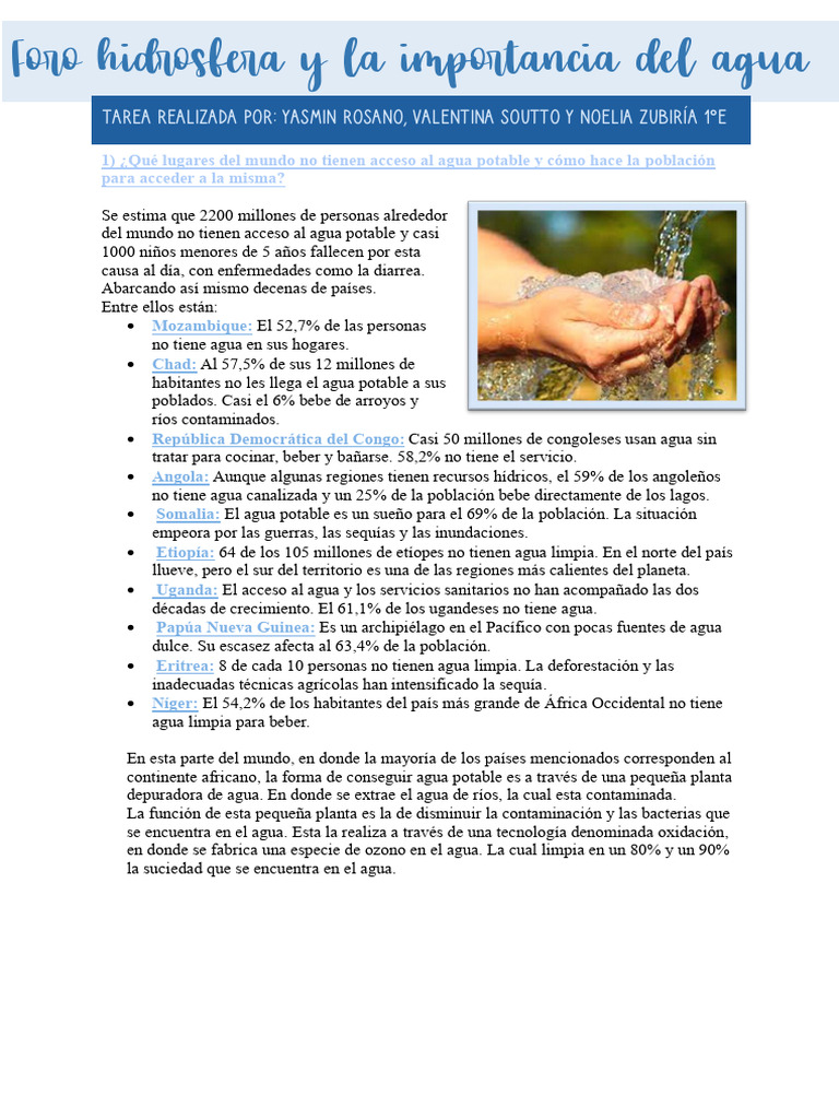 Hidrósfera y La Importancia Del Agua | PDF | Agua | El plastico
