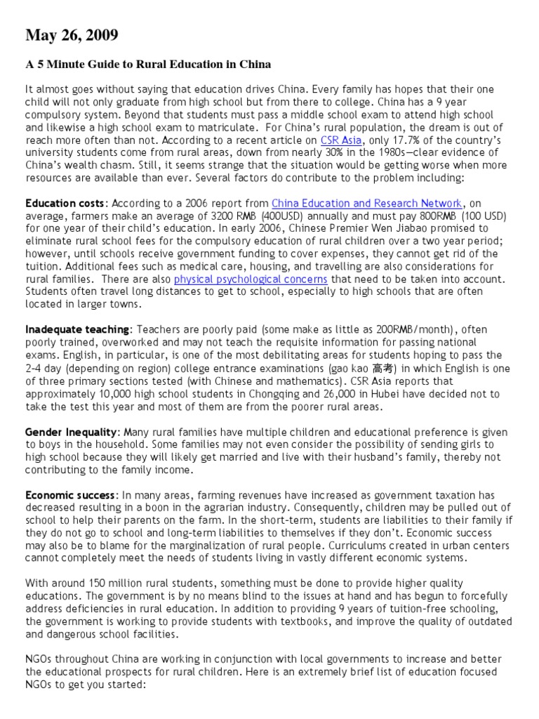 Challenges in Rural Education in China | PDF | Tuition Payments | China
