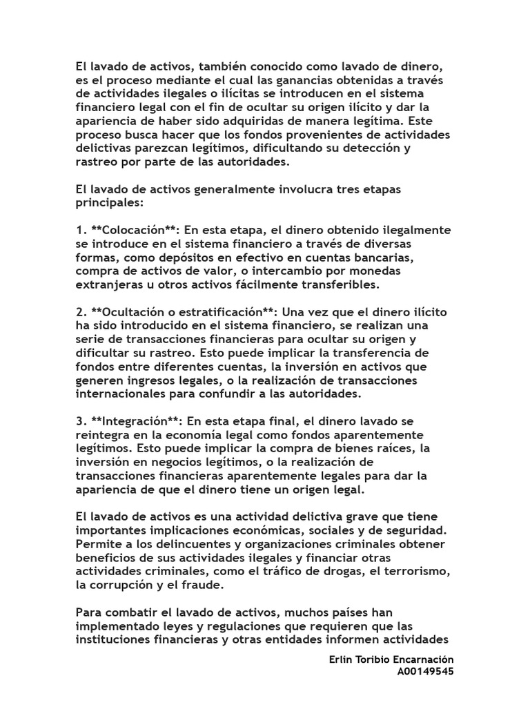 Proceso y etapas del lavado de activos | PDF | Lavado de dinero | Dinero