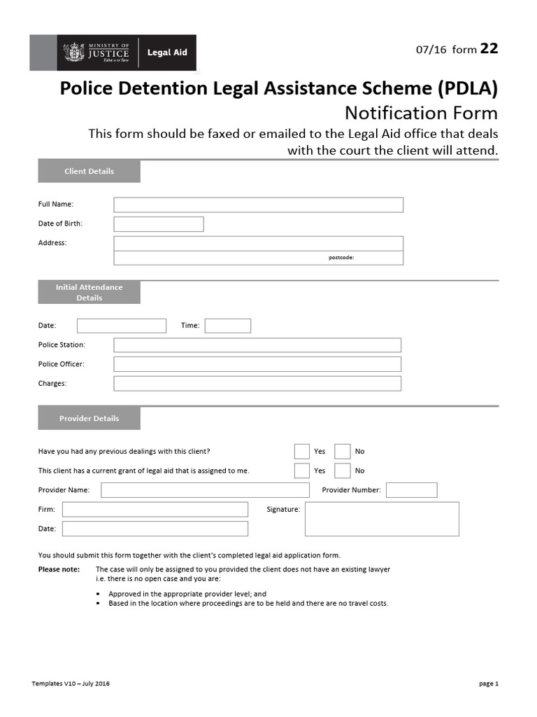 LA Form 22 0716 PDLA Notification Form | PDF
