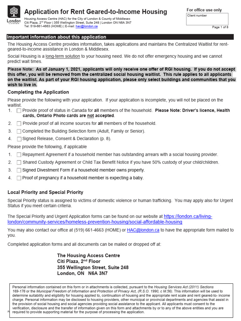 Rent Geared-to-Income Housing Application | PDF | Cost Of Living | Pension
