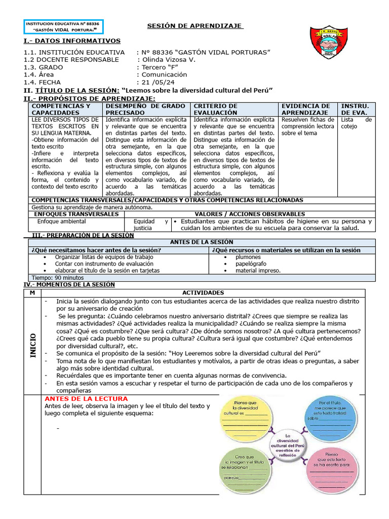 SESIÓN Leemos Sobre La Diversidad Cultural Del P.comun. U3-2 | PDF ...