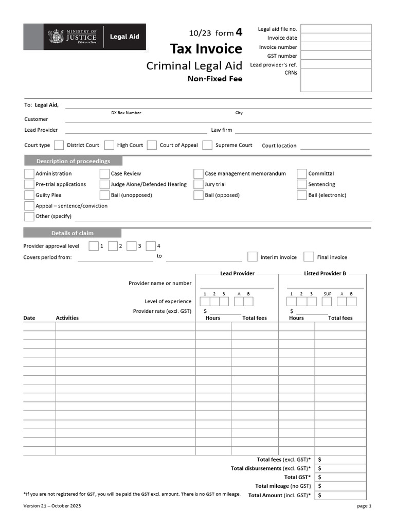 Form 4 - Criminal Legal Aid - Non Fixed | PDF | Bail | Invoice