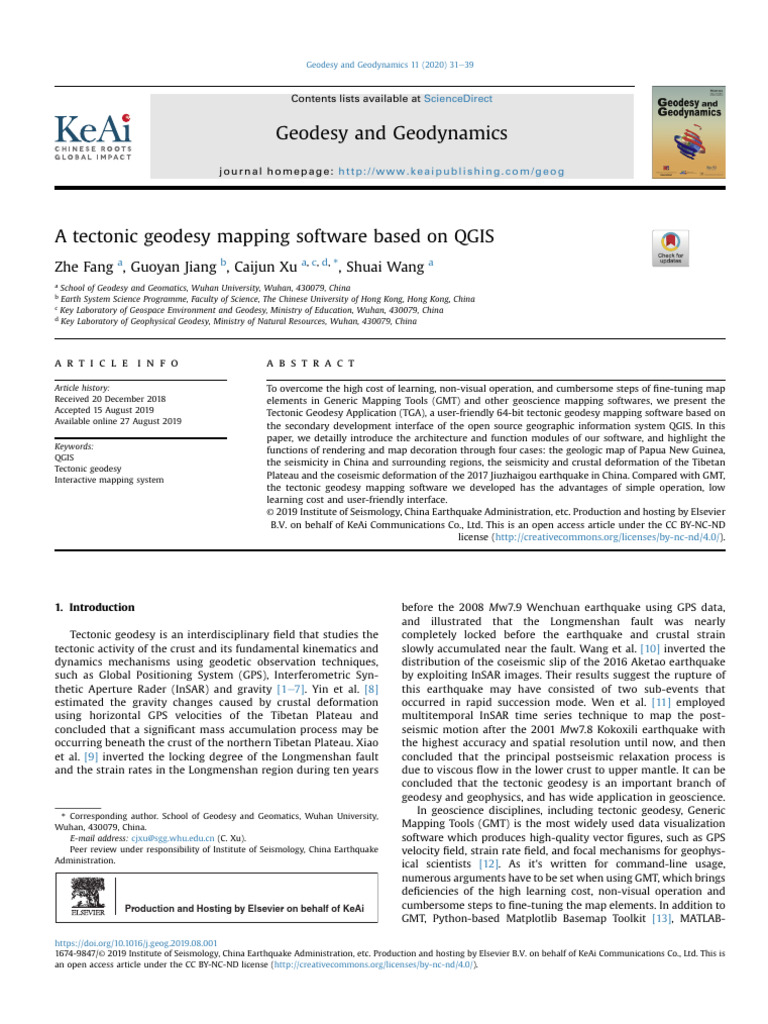 A Tectonic Geodesy Mapping Software Based On Qgis Pdf Earthquakes