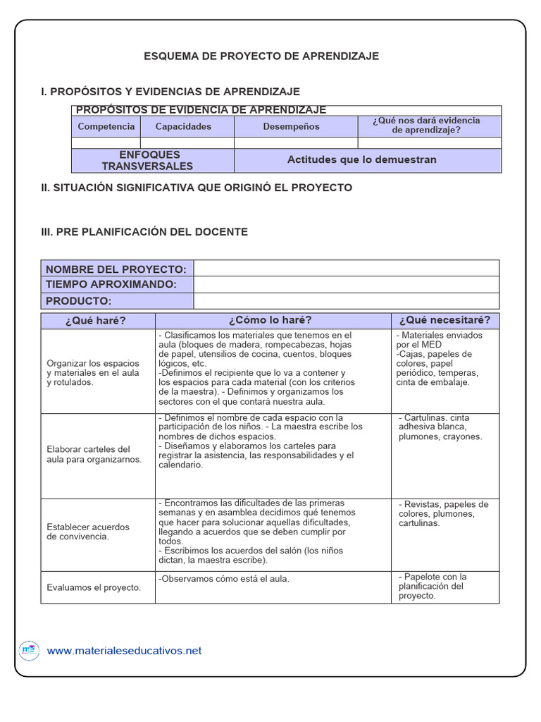 Esquema de Proyecto de Aprendizaje | PDF | Salón de clases | Aprendizaje