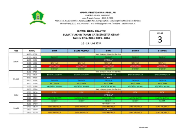 Jadwal Ujian Praktek Kelas 3 Pdf