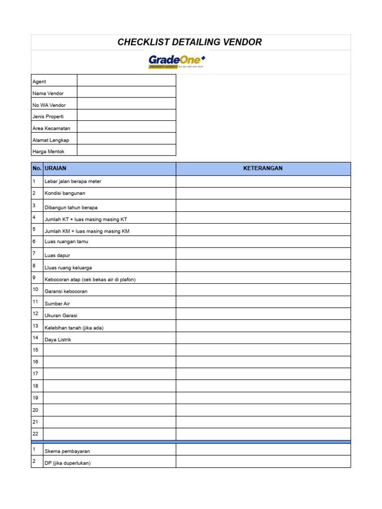 Property Template - Checklist Detailing Vendor | PDF