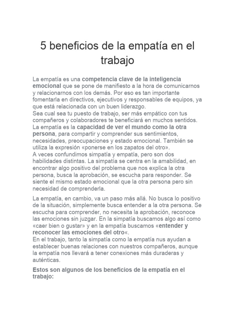 5 Beneficios de La Empatía en El Trabajo | PDF | Empatía | Las emociones