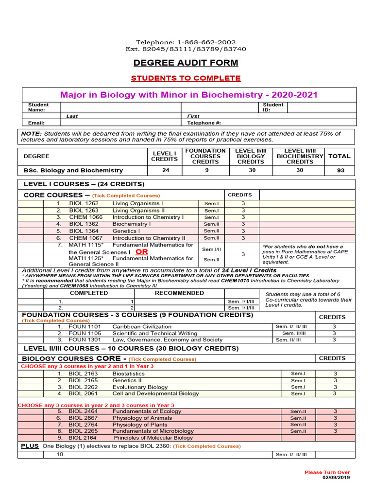 Biology and Biochemistry Degree Audit | PDF | Biology | Health Sciences