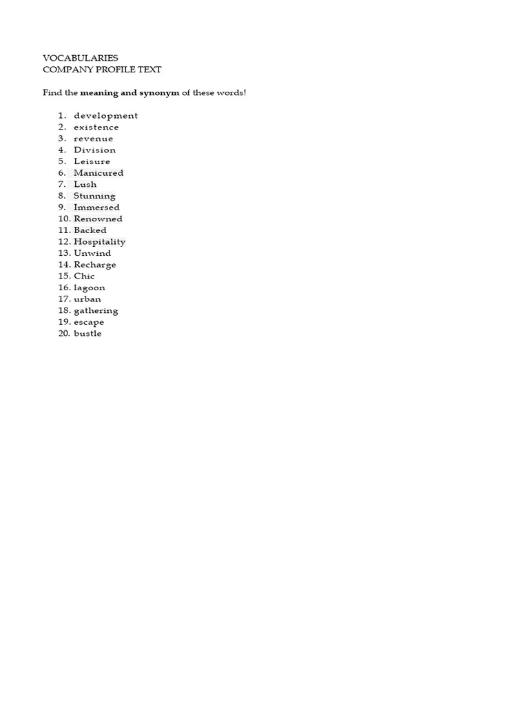Vocabulary Meanings and Synonyms Guide | PDF | Foreign Language Studies