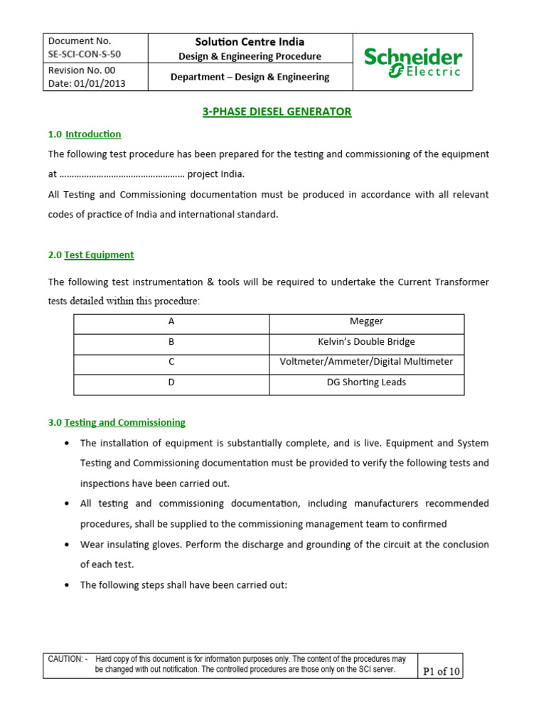 3-Phase DG Testing Procedure | Download Free PDF | Transformer ...