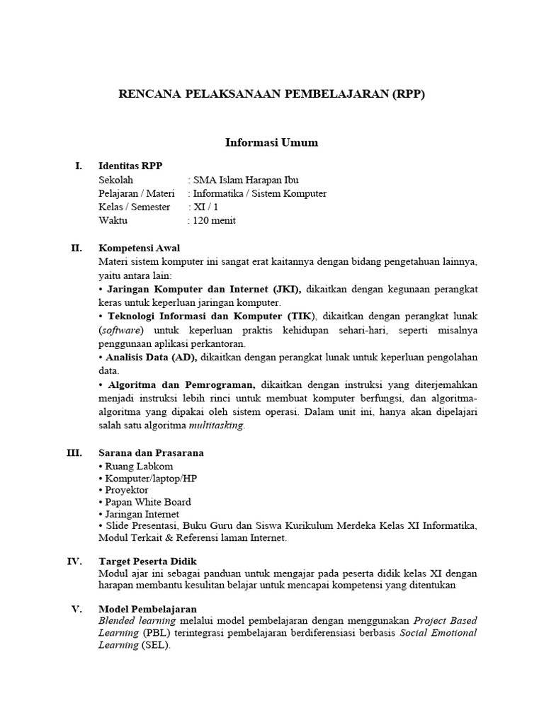 RPP Sistem Komputer | PDF