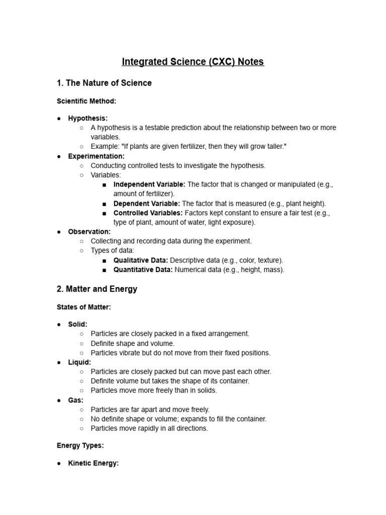 Integrated Science (CXC) Notes | PDF | Human Body | Biology