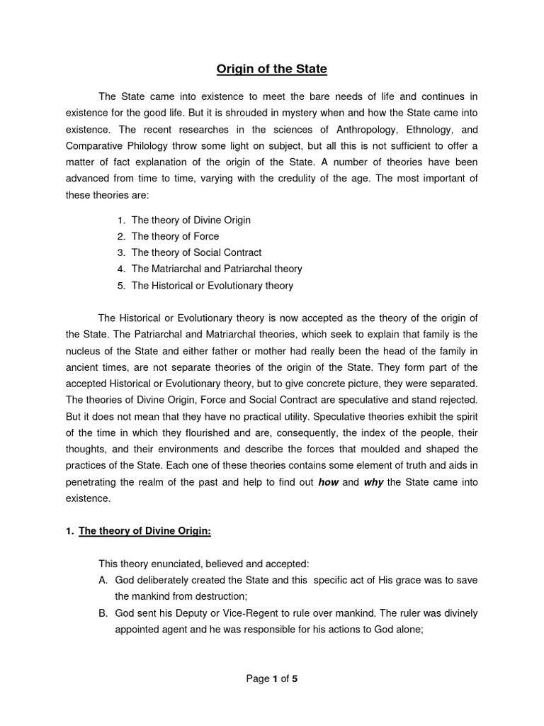 Theories on the Origin of the State | PDF | Theory | Social Contract