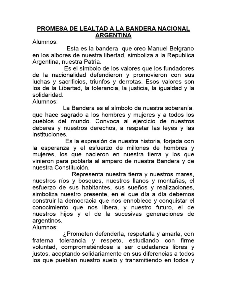 Promesa de Lealtad A La Bandera Nacional Argentina | PDF