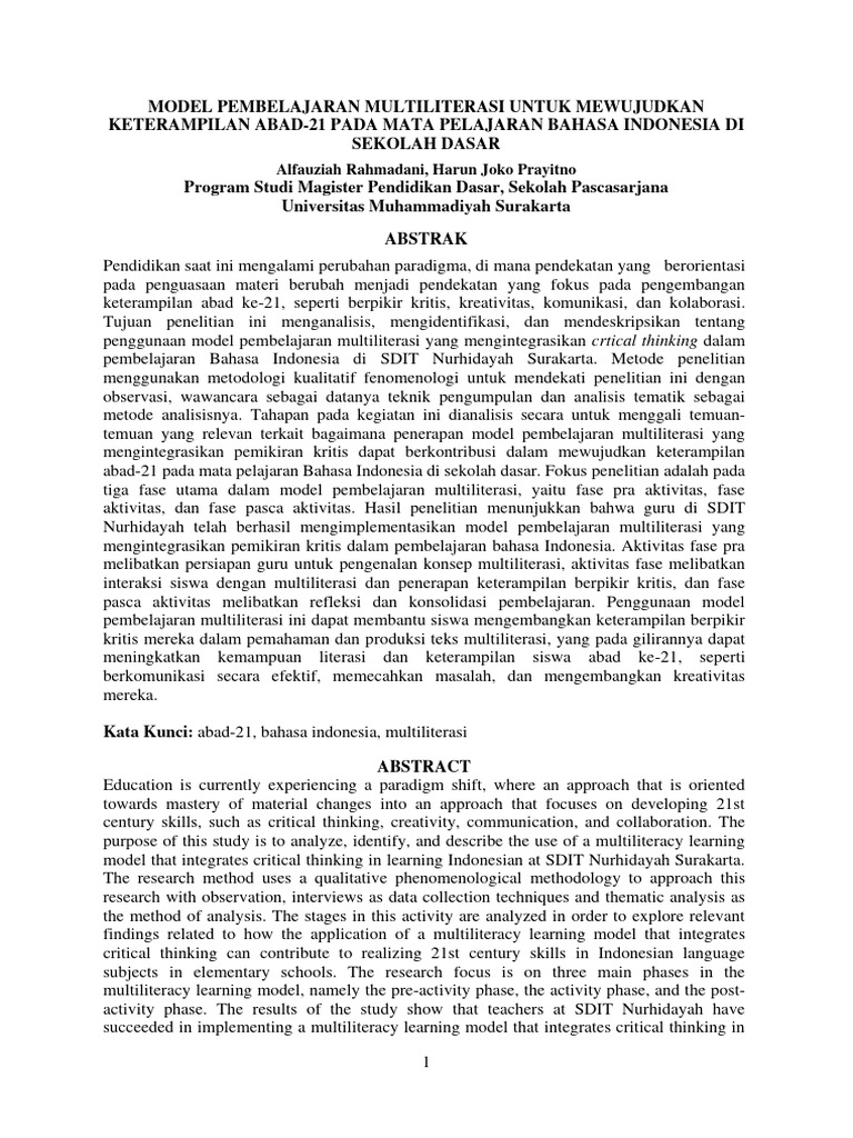 Pembelajaran Multiliterasi di SD Abad 21 | PDF