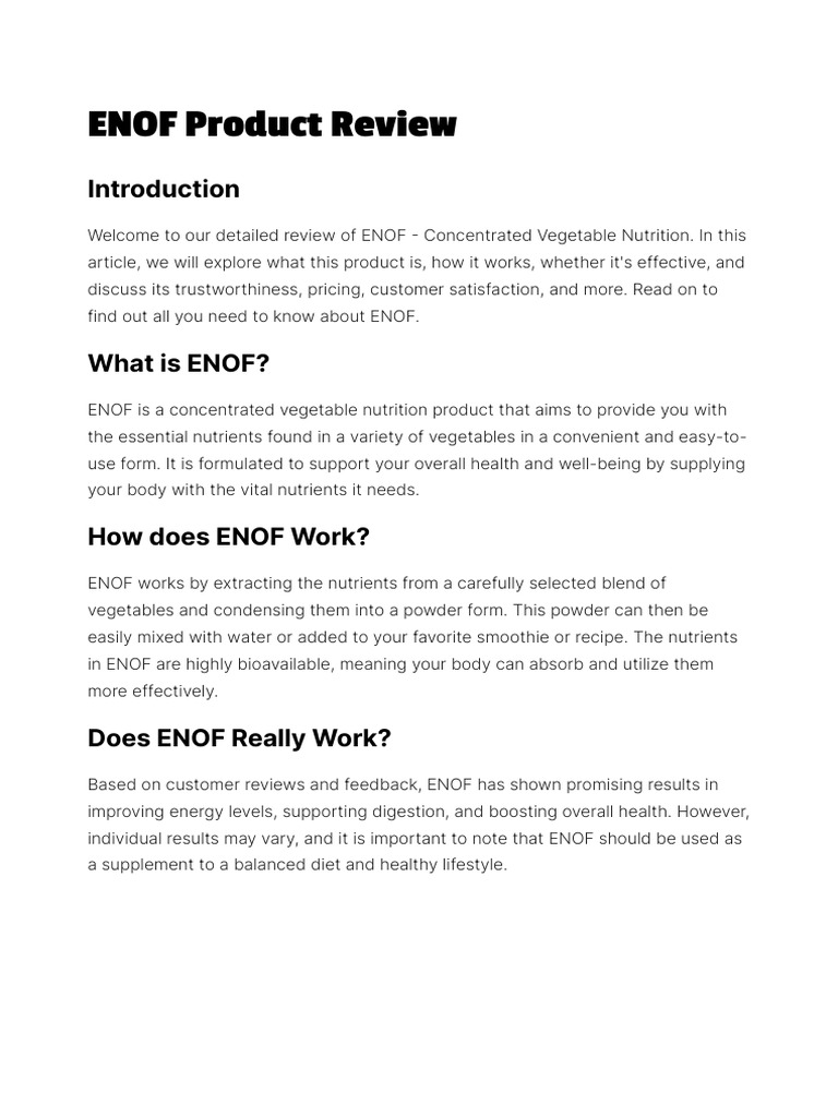 ENOF Product Review | PDF | Diet (Nutrition) | Diet & Nutrition
