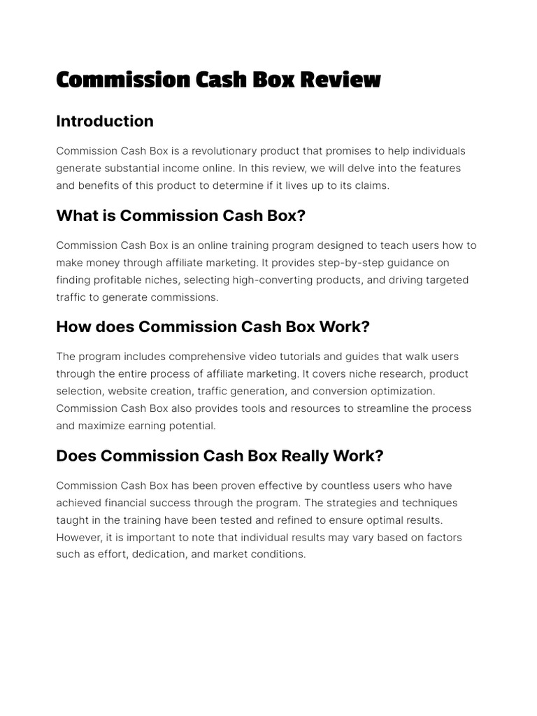Commission Cash Box: A Review | PDF | Affiliate Marketing | Marketing