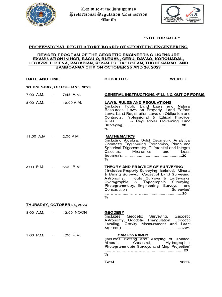 Geodetic Engineering Exam Program 2023 | PDF | Surveying | Geodesy
