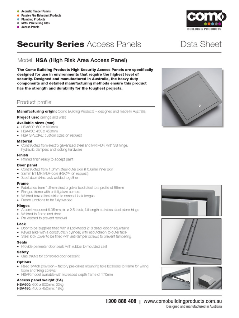 View of Como Secure Access Series - HSA - High Risk Data Sheet | PDF