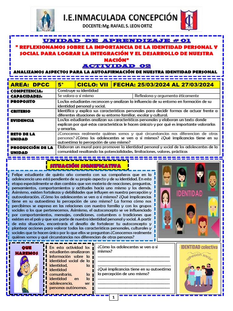 Act. 02 Unidad 1 5° DPCC 2024 | PDF | Comunidad | Comportamiento